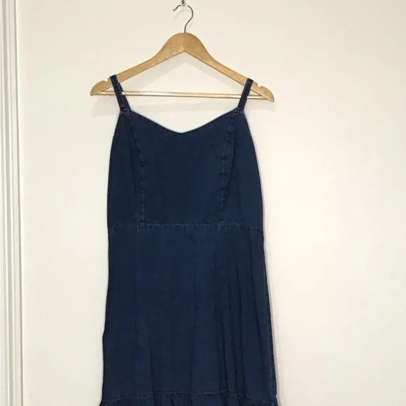 Old Navy Blue Denim Spaghetti Strap Sheath Mini Dress Ruffled Hem Women’s Size L - Picture 2 of 4